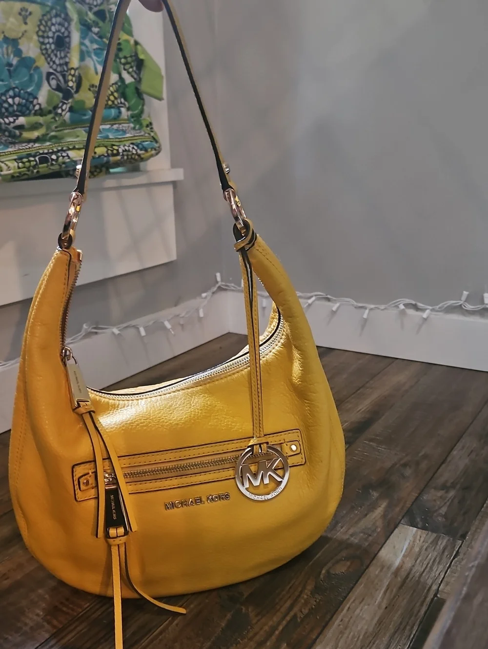 Michael Kors Mustard Yellow Leather Hobo with MK Gold Charm